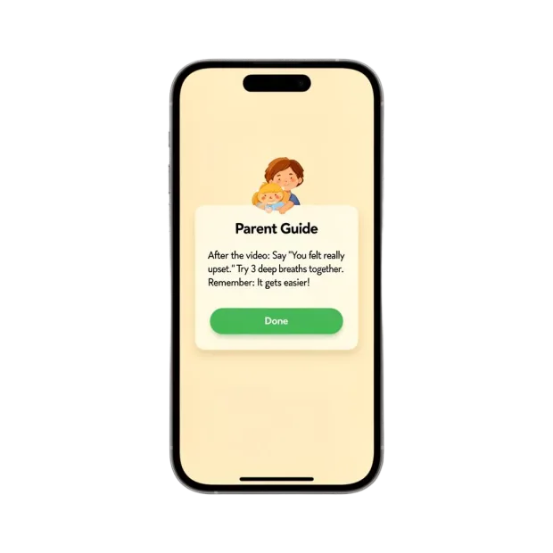 HeroMi app screen showing parent response scripts for emotional moments