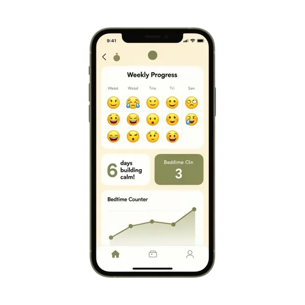 HeroMi app screen showing emotional growth progress tracking dashboard