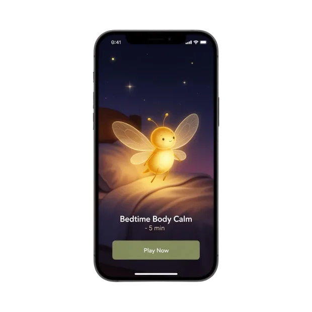 HeroMi app screen showing a guided emotional story session for children