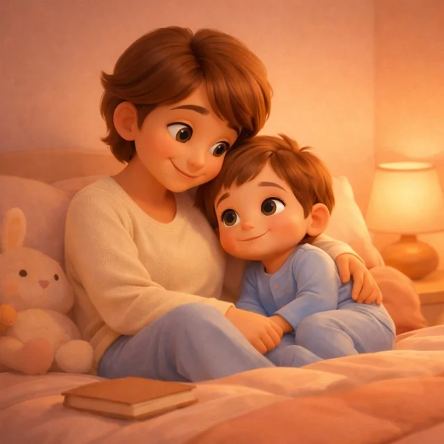 Mother reading bedtime story to child