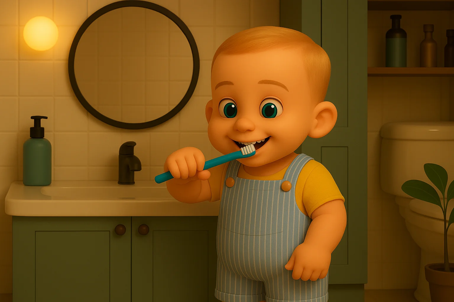 Animated child brushing teeth